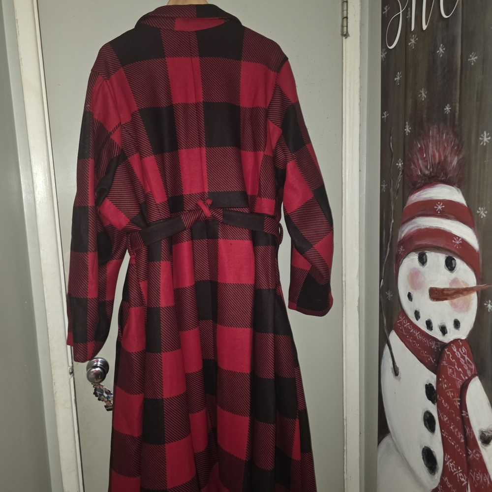 Torrid Red and Black Plaid Trench Coat - Picture 5 of 11